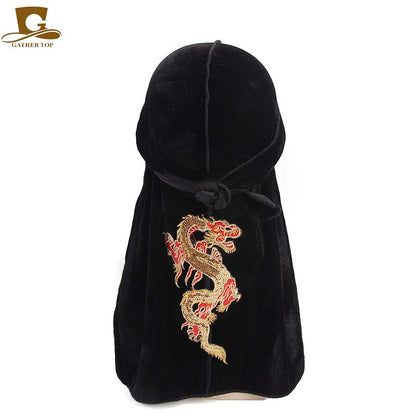 Fashion Unisex Dragon Pattern Velvet Durags Wavey Headwear