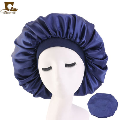 1pc Fashion Women Silk Hair Bonnet Hat Wide Elastic Band