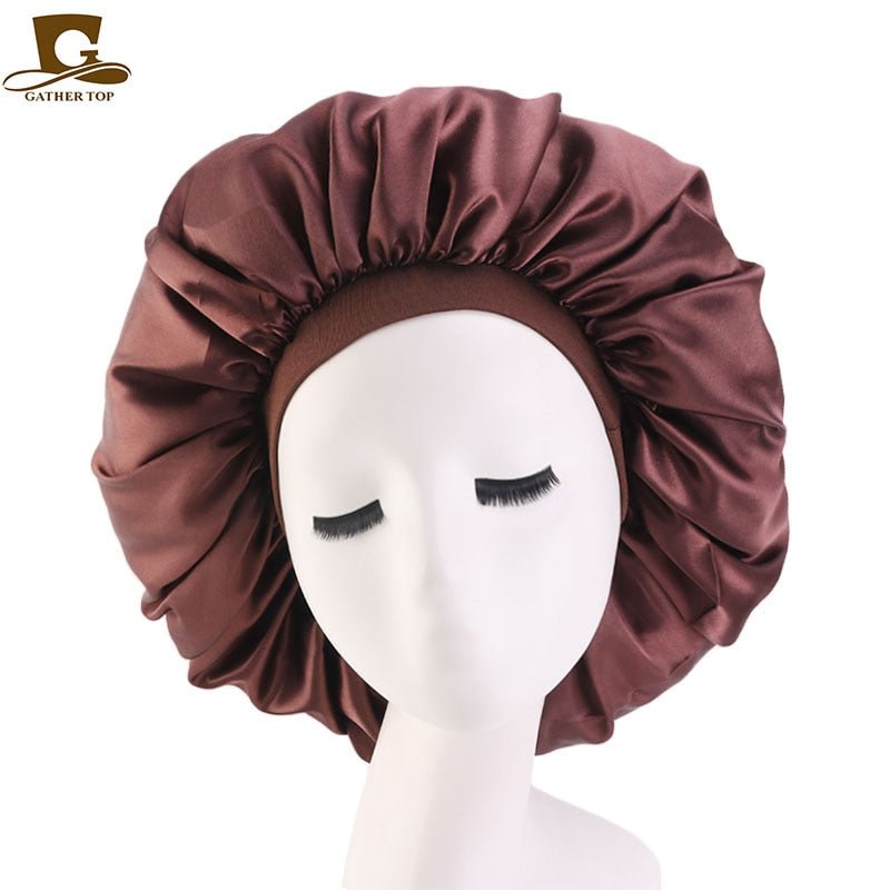 1pc Fashion Women Silk Hair Bonnet Hat Wide Elastic Band