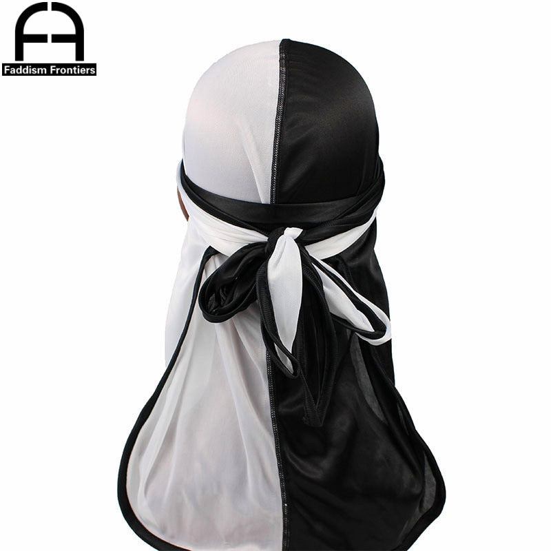 New Silky Two-Tone Durags Bandanas Turban Hat Men Women Unisex Extra Long Tail