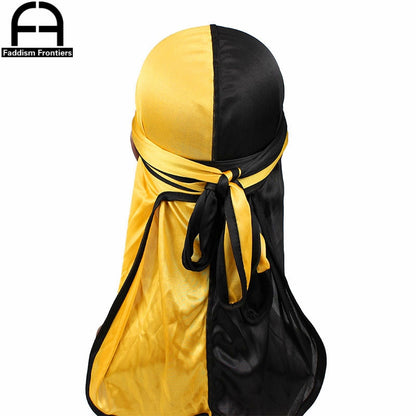 New Silky Two-Tone Durags Bandanas Turban Hat Men Women Unisex Extra Long Tail