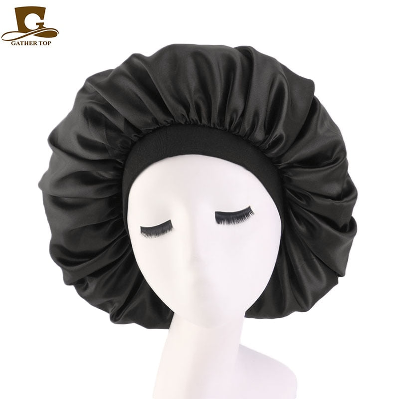 1pc Fashion Women Silk Hair Bonnet Hat Wide Elastic Band