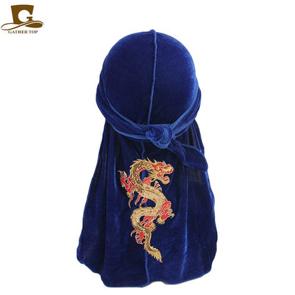 Fashion Unisex Dragon Pattern Velvet Durags Wavey Headwear