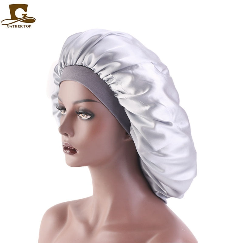 1pc Fashion Women Silk Hair Bonnet Hat Wide Elastic Band