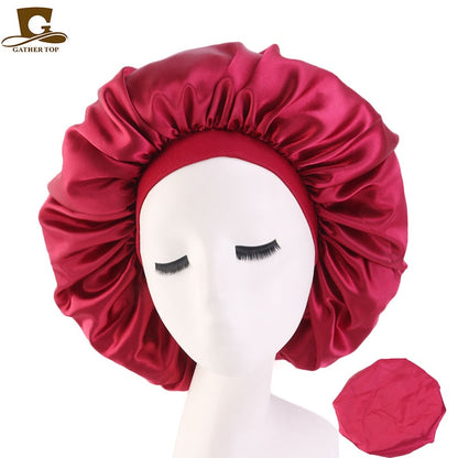 1pc Fashion Women Silk Hair Bonnet Hat Wide Elastic Band