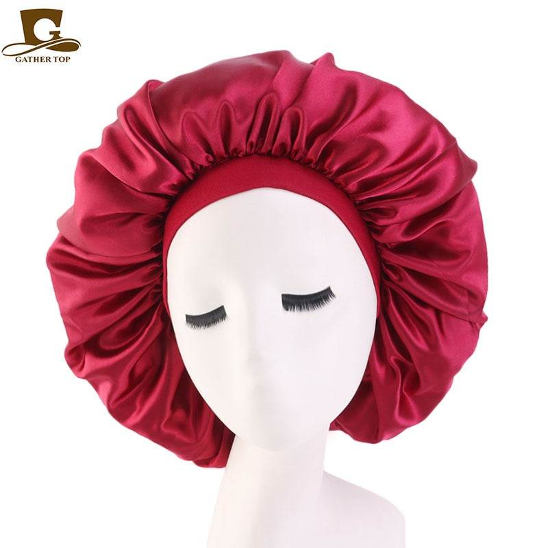 1pc Fashion Women Silk Hair Bonnet Hat Wide Elastic Band