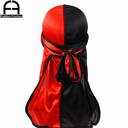 New Silky Two-Tone Durags Bandanas Turban Hat Men Women Unisex Extra Long Tail