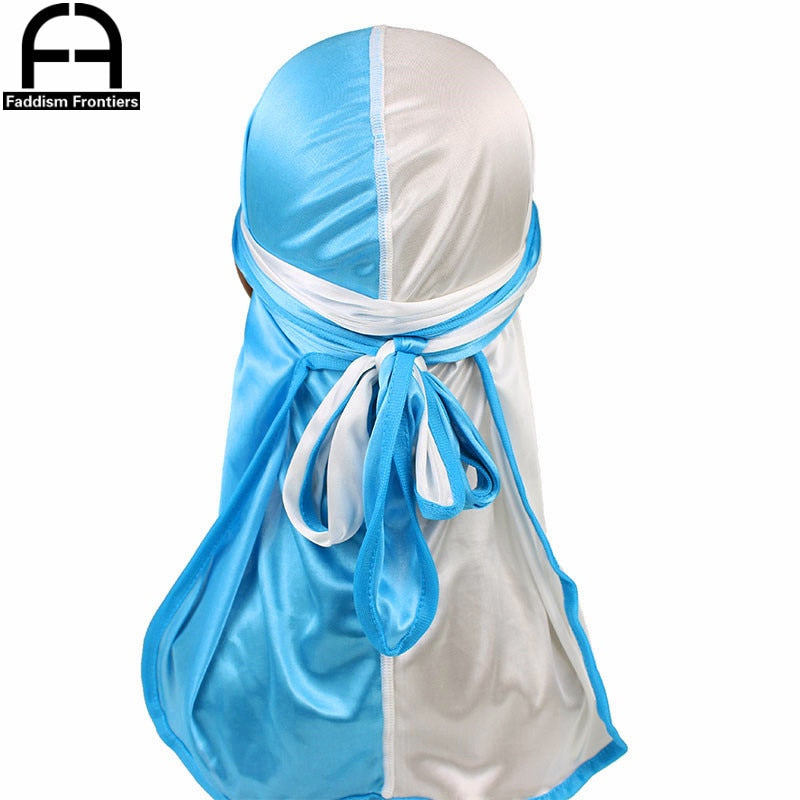 New Silky Two-Tone Durags Bandanas Turban Hat Men Women Unisex Extra Long Tail