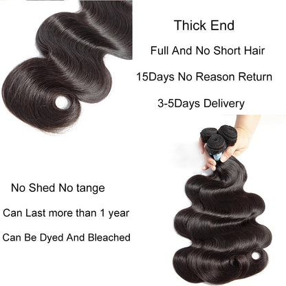 Double Drawn Body Wave 3/4 Bundles Brazilian Virgin Hair Extensions