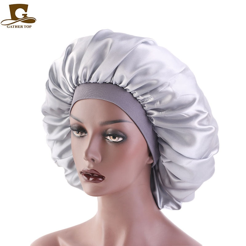 1pc Fashion Women Silk Hair Bonnet Hat Wide Elastic Band