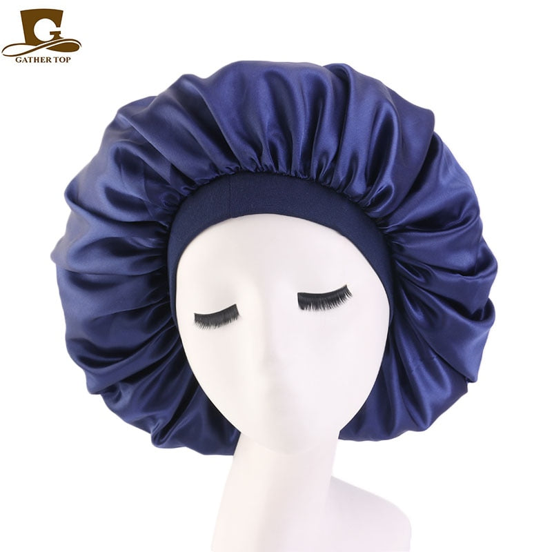 1pc Fashion Women Silk Hair Bonnet Hat Wide Elastic Band