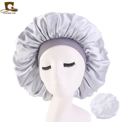 1pc Fashion Women Silk Hair Bonnet Hat Wide Elastic Band