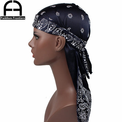 Satin Unisex Cashew Flower Long Tail Durag