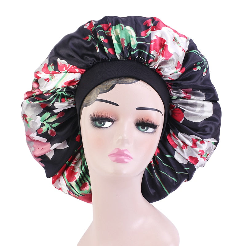 1pc Fashion Women Silk Hair Bonnet Hat Wide Elastic Band