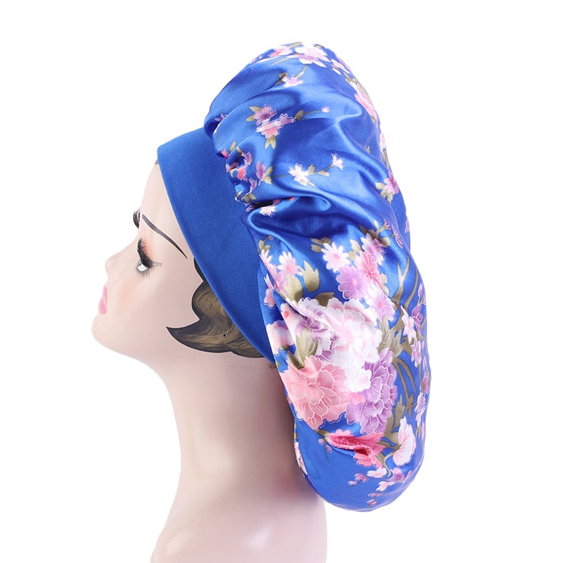 1pc Fashion Women Silk Hair Bonnet Hat Wide Elastic Band