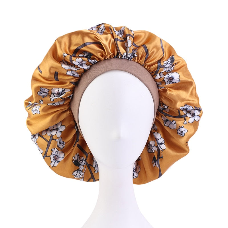 1pc Fashion Women Silk Hair Bonnet Hat Wide Elastic Band