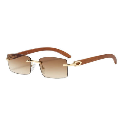 Designer Wood Frames Rimless Black Fashion Sunglasses