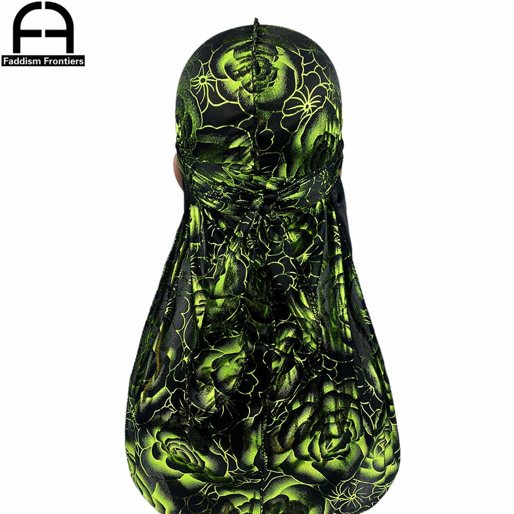 Unisex Floral Print Men Women Silk Durag Summer Breathable Long Tail DuRags