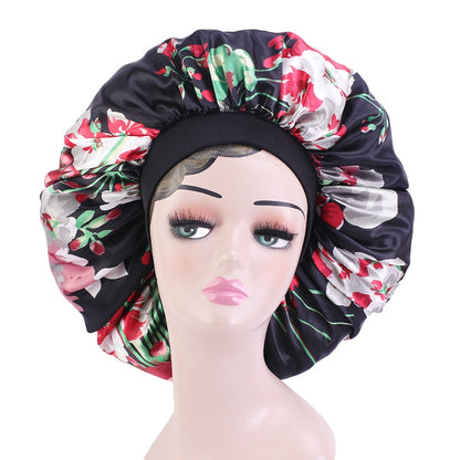 1pc Fashion Women Silk Hair Bonnet Hat Wide Elastic Band