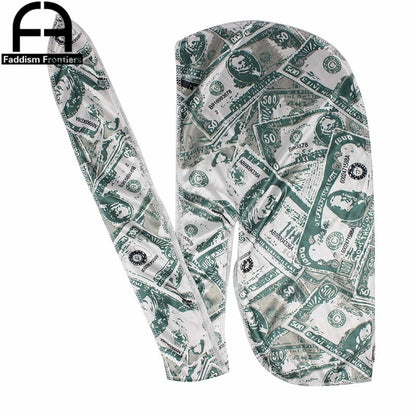 Silky Durag Colorful money Print For Women/Men Long Tail Waves