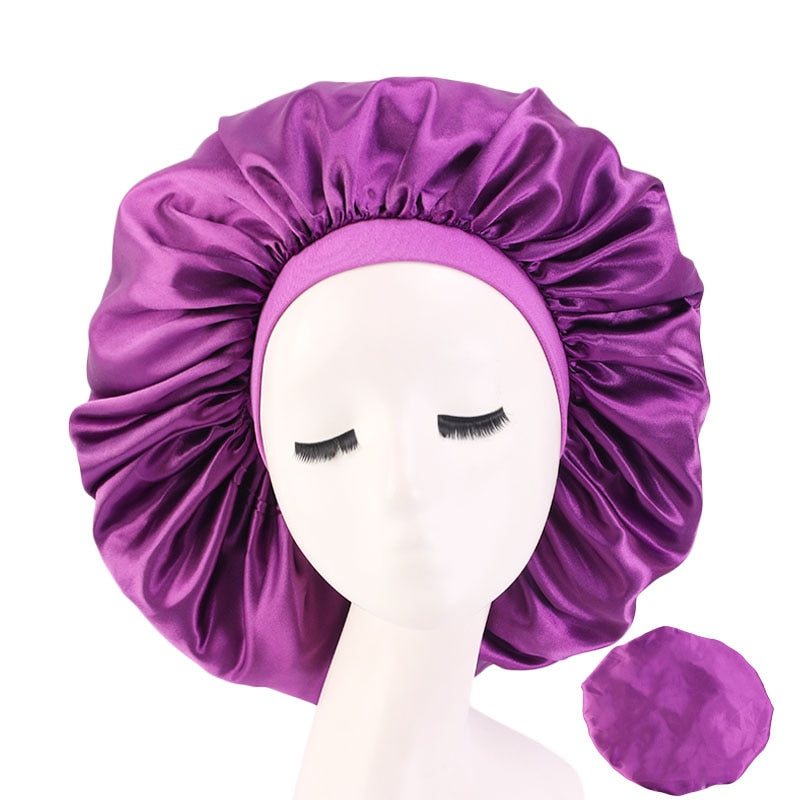 1pc Fashion Women Silk Hair Bonnet Hat Wide Elastic Band