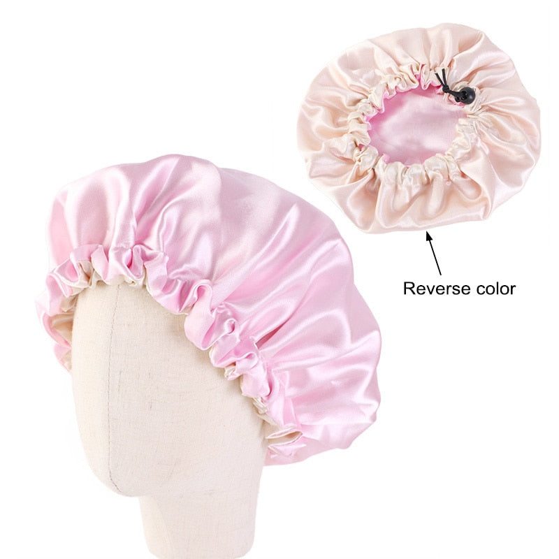 New Reversible Satin Bonnet double layer adjustable size Sleep Night Cap