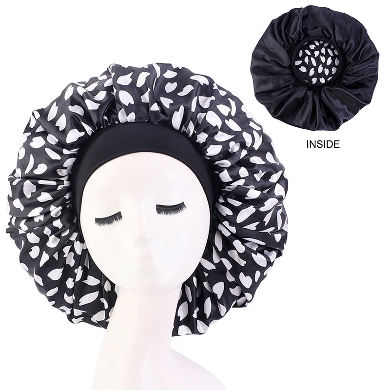 1pc Fashion Women Silk Hair Bonnet Hat Wide Elastic Band