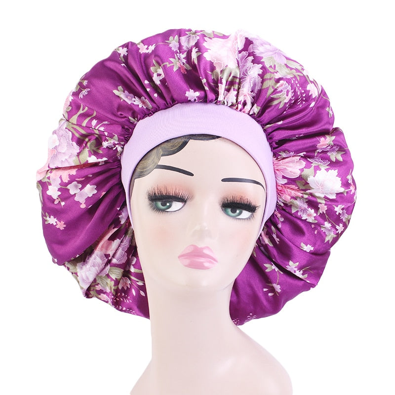 1pc Fashion Women Silk Hair Bonnet Hat Wide Elastic Band