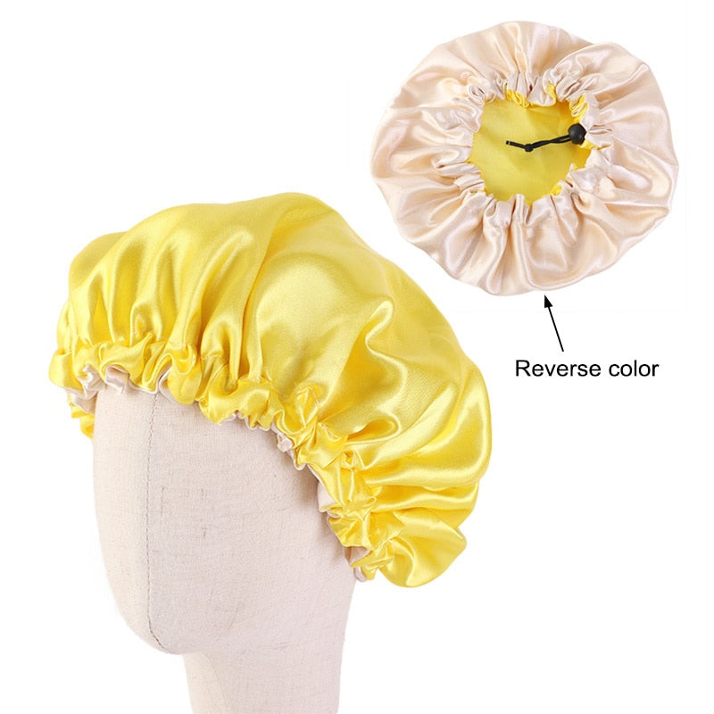 New Reversible Satin Bonnet double layer adjustable size Sleep Night Cap