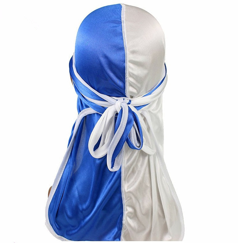 New Silky Two-Tone Durags Bandanas Turban Hat Men Women Unisex Extra Long Tail