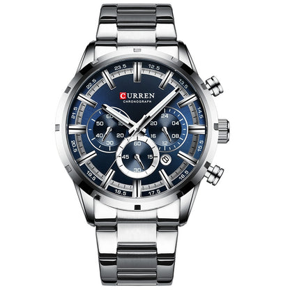 Luxury Sports Quartz Mens Full Steel Waterproof Chronograph Wristwatch