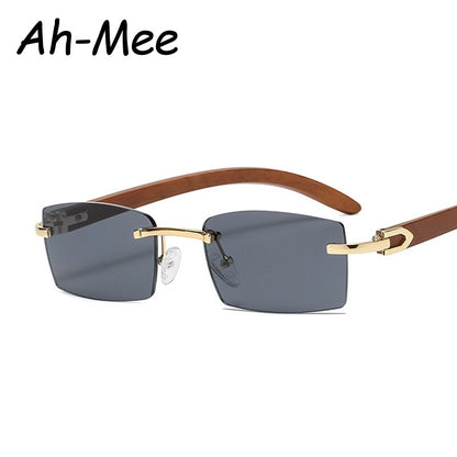 Designer Wood Frames Rimless Black Fashion Sunglasses