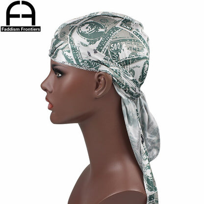 Silky Durag Colorful money Print For Women/Men Long Tail Waves