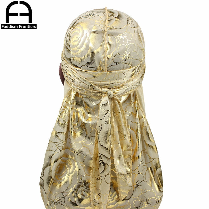 Unisex Floral Print Men Women Silk Durag Summer Breathable Long Tail DuRags