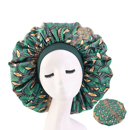 1pc Fashion Women Silk Hair Bonnet Hat Wide Elastic Band