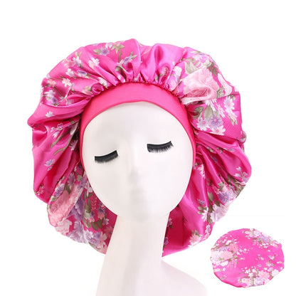 1pc Fashion Women Silk Hair Bonnet Hat Wide Elastic Band