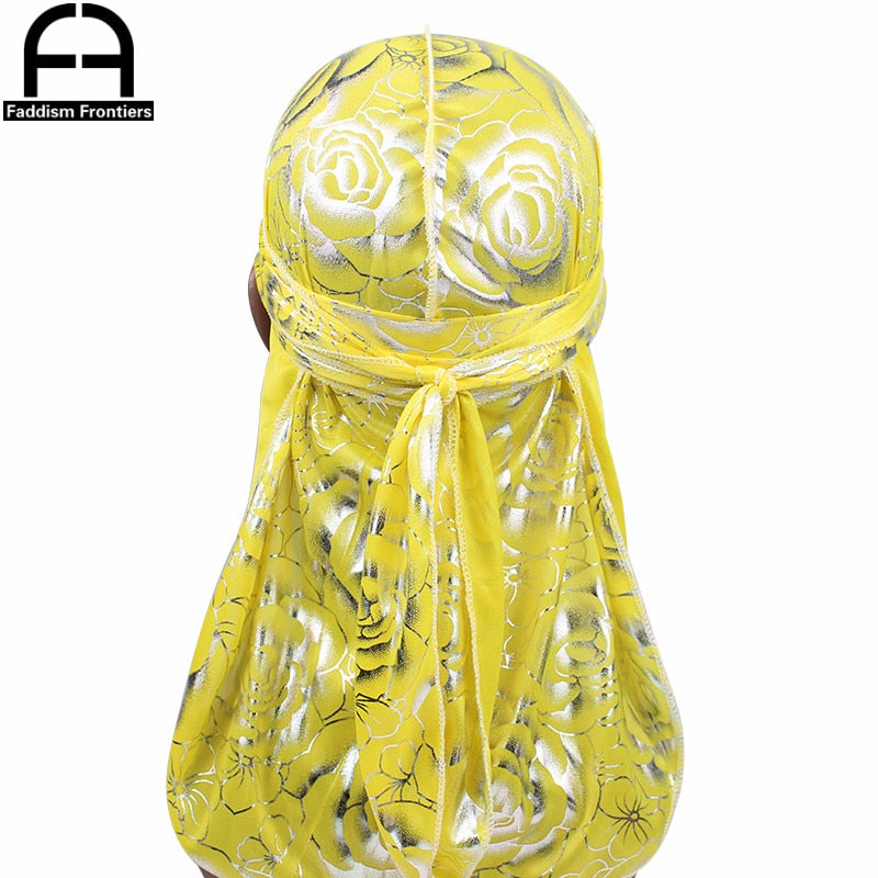 Unisex Floral Print Men Women Silk Durag Summer Breathable Long Tail DuRags