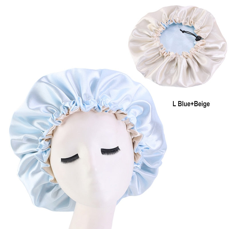 New Reversible Satin Bonnet double layer adjustable size Sleep Night Cap