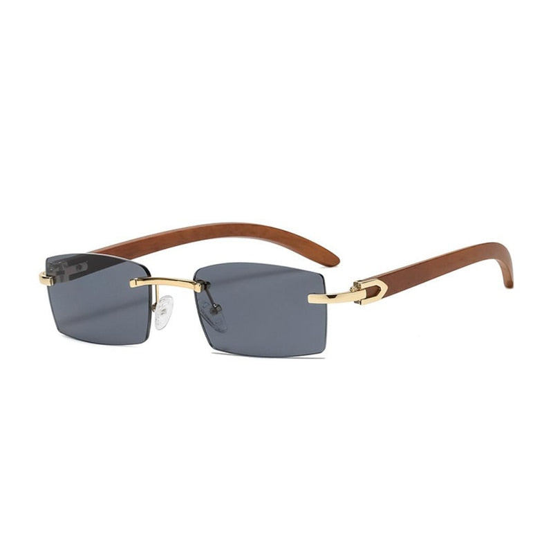 Designer Wood Frames Rimless Black Fashion Sunglasses