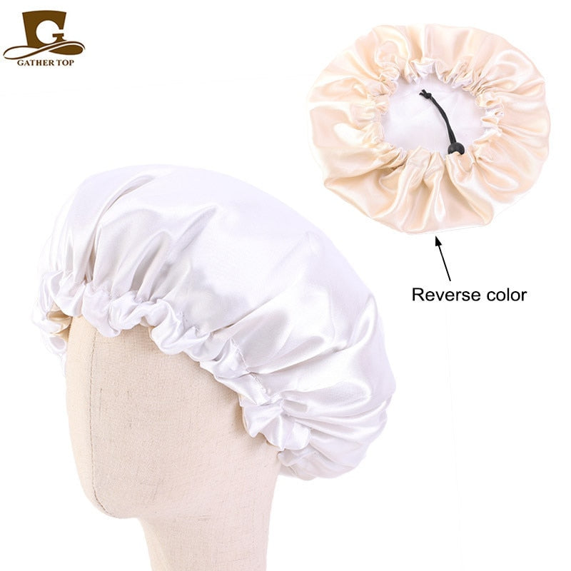 New Reversible Satin Bonnet double layer adjustable size Sleep Night Cap