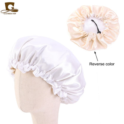 New Reversible Satin Bonnet double layer adjustable size Sleep Night Cap