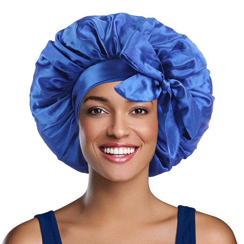 1pc Fashion Women Silk Hair Bonnet Hat Wide Elastic Band