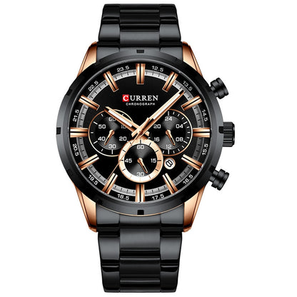 Luxury Sports Quartz Mens Full Steel Waterproof Chronograph Wristwatch