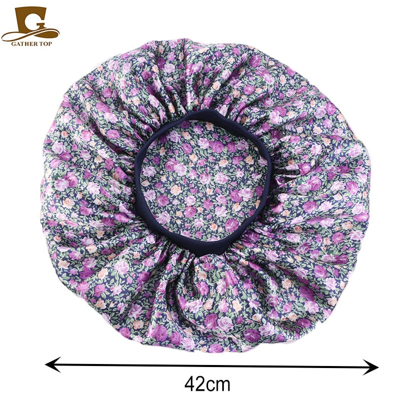 1pc Fashion Women Silk Hair Bonnet Hat Wide Elastic Band