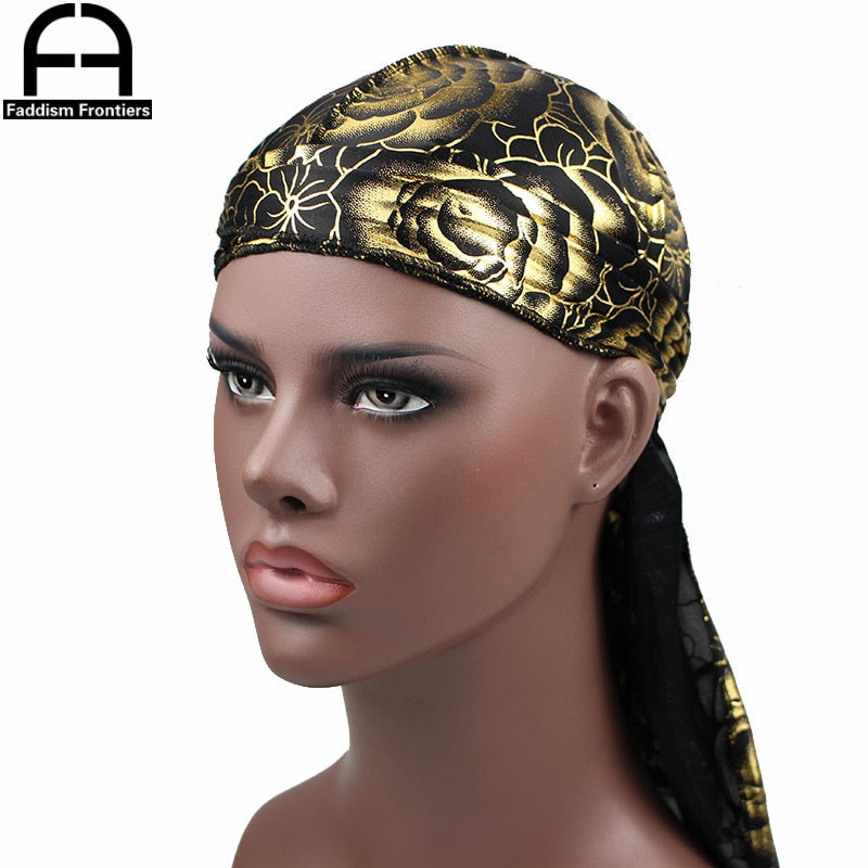 Unisex Floral Print Men Women Silk Durag Summer Breathable Long Tail DuRags