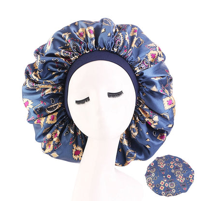 1pc Fashion Women Silk Hair Bonnet Hat Wide Elastic Band