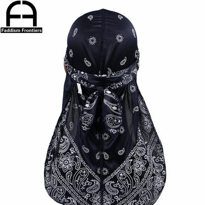 Satin Unisex Cashew Flower Long Tail Durag