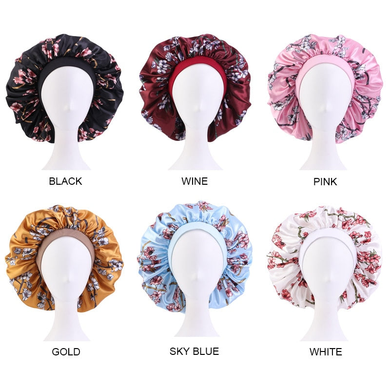 1pc Fashion Women Silk Hair Bonnet Hat Wide Elastic Band