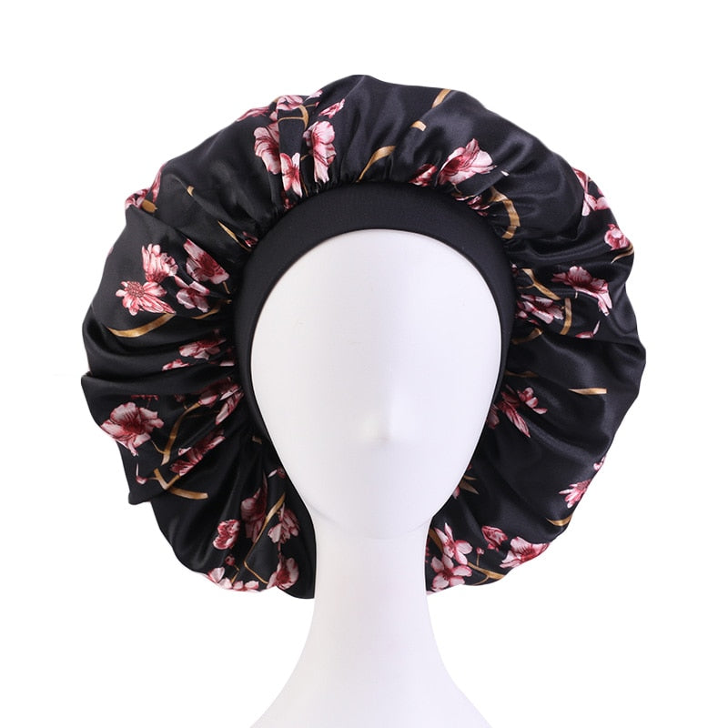 1pc Fashion Women Silk Hair Bonnet Hat Wide Elastic Band