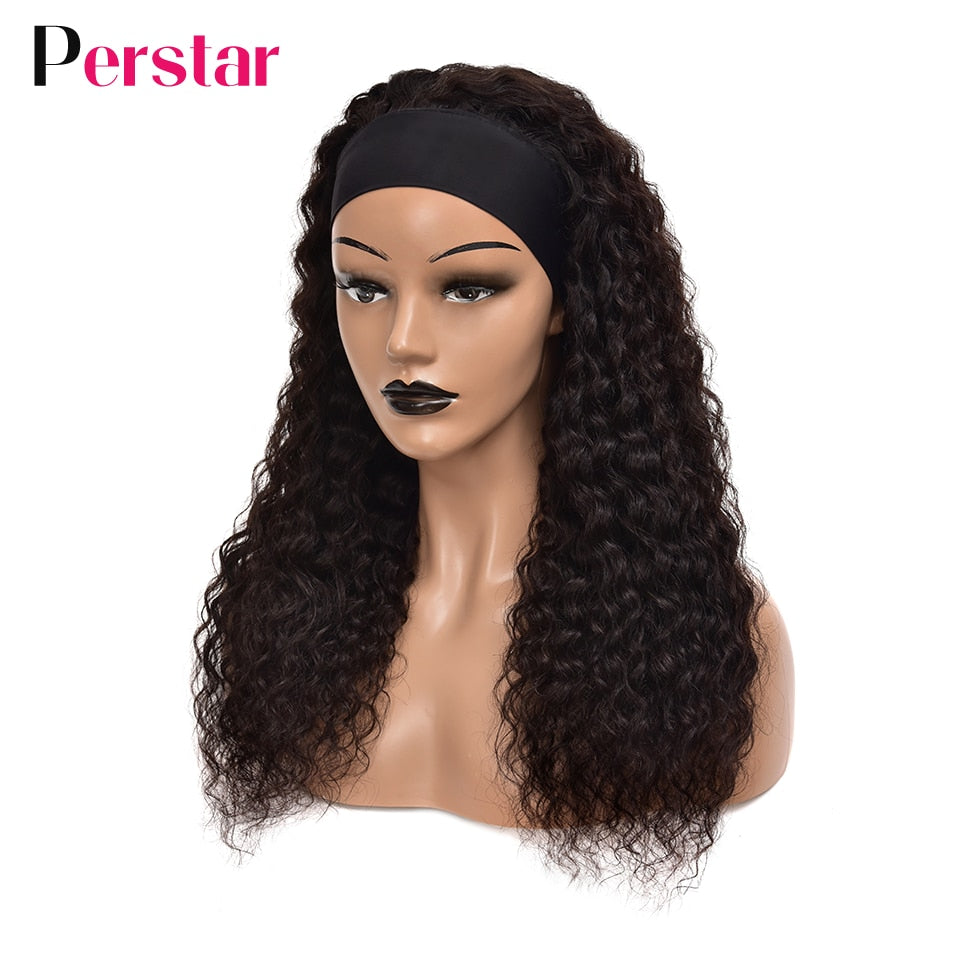 Water Wave Human Hair Wigs Brazilian Headband Wig For Women Scarf Wig Glueless Water Curly Headband Wig Natural Color